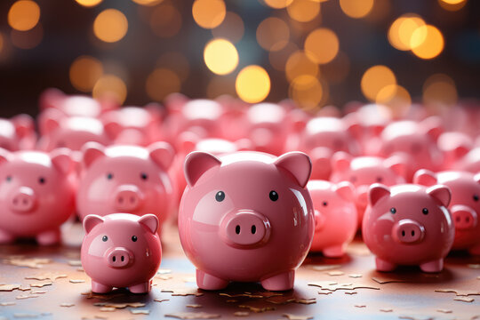 A charming pastel background serves as the backdrop for an adorable pattern featuring piggy banks, symbolizing the importance of saving and financial well-being. Generative Ai.