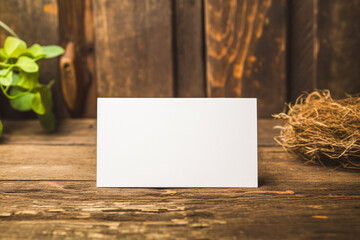 blank business card on wooden background