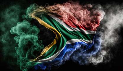 smoke background with South African flag. Generative AI. 