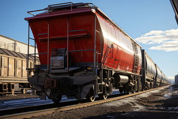 Fototapeta premium Close-up shot of a grain hopper wagon, showcasing the business of grain transportation. Generative Ai.