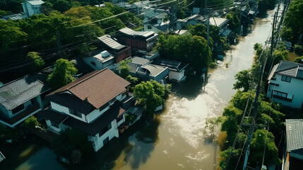 水害を受ける住宅街（AI生成）
