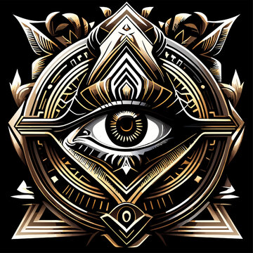 Eye of Providence in the shield. T-shirt print design.
