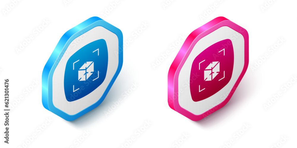 Poster isometric 3d modeling icon isolated on white background. augmented reality or virtual reality. hexag