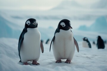 penguins resting on the stony coast of Antarctica