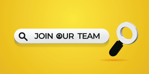 Advertising banner design with magnifying glass for we're hiring join us team design