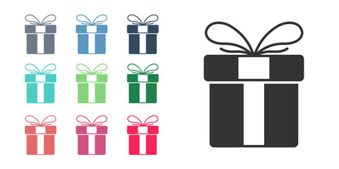 Black Gift box icon isolated on white background. Merry Christmas and Happy New Year. Set icons colorful. Vector