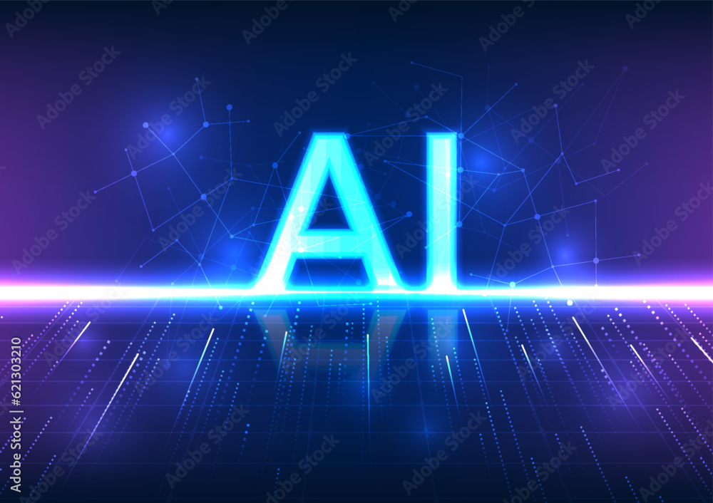 Poster experience a futuristic vector illustration technology concept. ai character surrounded by light-dir