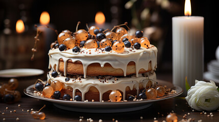Fototapeta na wymiar cake with candle HD 8K wallpaper Stock Photographic Image