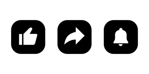 Like, share, and bell icon vector. Support elements in square background