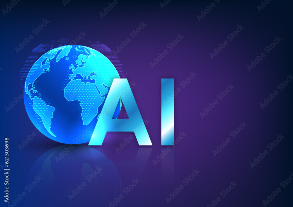 Poster artificial intelligence technology. with the ai font and globes side by side, it represents the wide