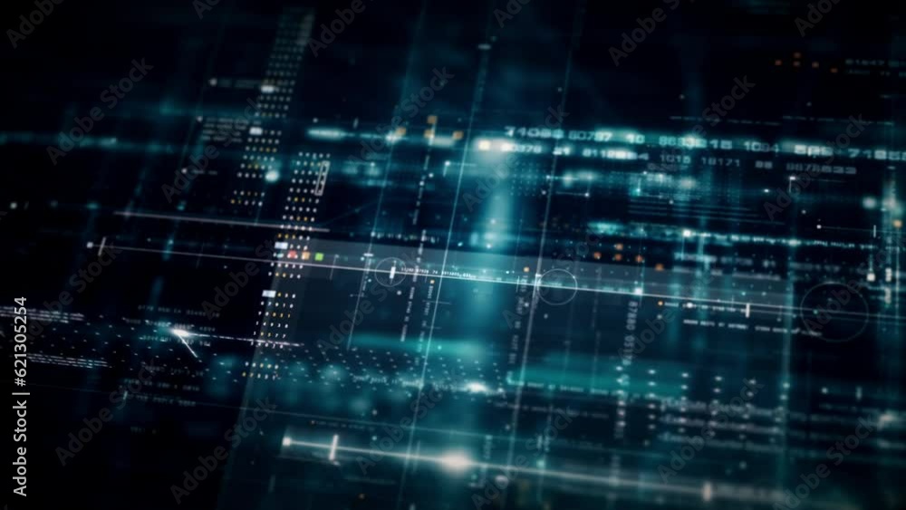 Fototapete Advanced data matrix simulation UI with cutting-edge digital environment with a dynamic and immersive display of interconnected data matrix information networks systems background