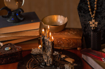 Magical scene, esoteric and wicca concept, fortune telling, witch stuff on a table	