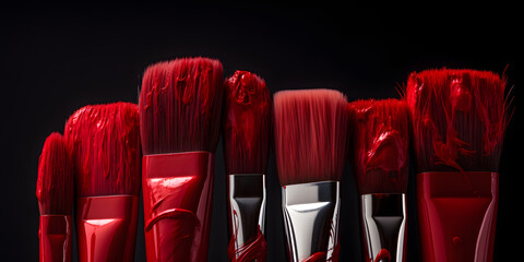 set of brushes, brushes with red paint, brush red, wall art design