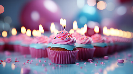 birthday cupcake with candles HD 8K wallpaper Stock Photographic Image