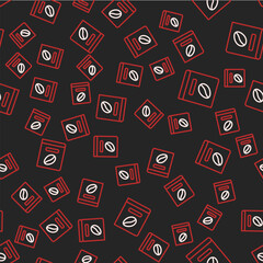 Line Coffee book icon isolated seamless pattern on black background. Vector