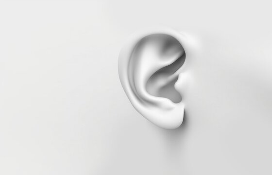 White soft human ear with copy space