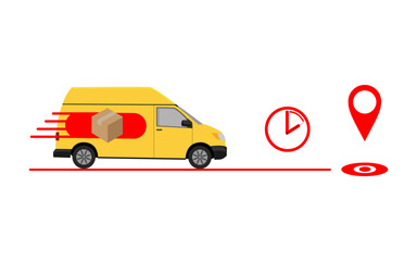 Vector illustration of fast delivery. The delivery van is in a hurry to complete the order in a limited time.