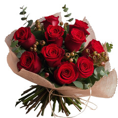 A bouquet of red roses on a transparent background.