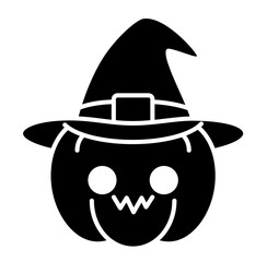 Halloween pumpkin jackolantern face with hat silhouette
