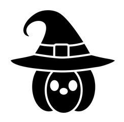 Halloween pumpkin jackolantern face with hat silhouette
