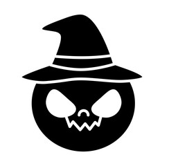 Halloween pumpkin jackolantern face with hat silhouette
