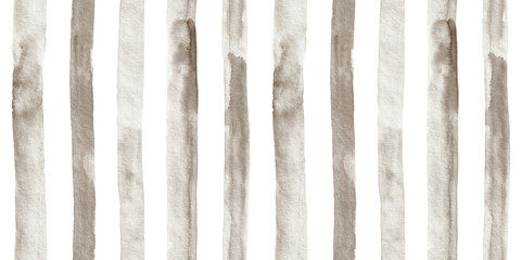 Vertical watercolor stripes in faded brown. Seamless pattern.  - 621310040