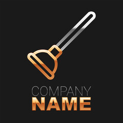 Line Rubber plunger with wooden handle for pipe cleaning icon isolated on black background. Toilet plunger. Colorful outline concept. Vector