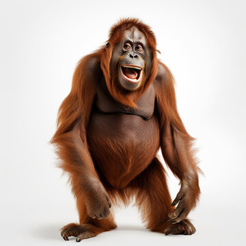 ai generated illustration happy adult  orangutan against white background