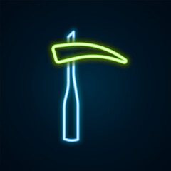 Glowing neon line Scythe icon isolated on black background. Happy Halloween party. Colorful outline concept. Vector