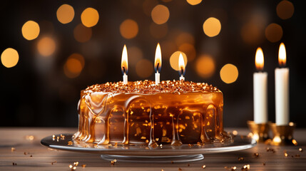 birthday cake with candles HD 8K wallpaper Stock Photographic Image