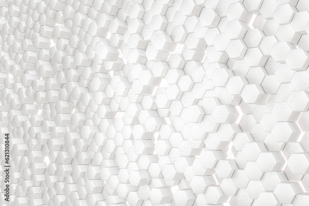 Poster abstract 3d white hexagon background. illustration 3d render geometric pattern minimalist technology