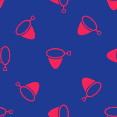 Red Fishing net icon isolated seamless pattern on blue background. Fishing tackle. Vector