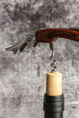 Detail of the cork and corkscrew when opening the wine