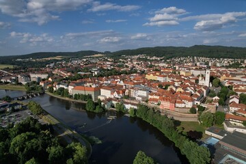 Fototapeta na wymiar Pisek town cityscape,historical city center aerial panorama landscape view,cityscape of Písek city in Czech republic,Europe