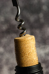 Detail of the cork and corkscrew when opening the wine