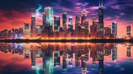 City skyline at night, Vibrant city skyline at night: captivating 4K wallpaper with colorful lights and dynamic urban atmosphere, Generative AI