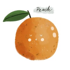 Cartoon peach, hand drawing lettering. Summer colorful illustration, flat style. design for cards, print, posters, logo, cover