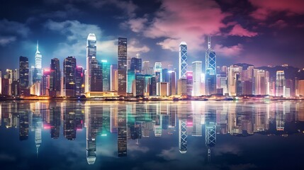 Vibrant city skyline at night: captivating 4K wallpaper with colorful lights and dynamic urban atmosphere, city skyline at night, Generative AI - obrazy, fototapety, plakaty