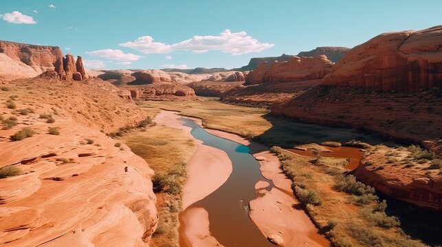 Grand canyon state country - Aerial Drone View Of Paria River Canyon In Summertime In Kanab, Utah, USA, Generative AI