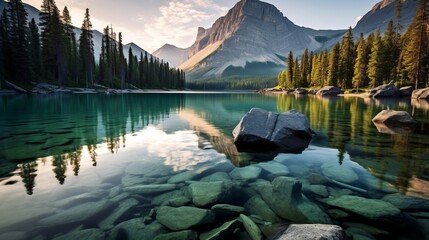 body of water, calm body of water surrounded with trees and mountains, lake in the mountains, HD wallpaper, Generative AI - Powered by Adobe
