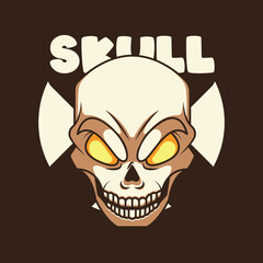skull t shirt, sticker cartoon style mascot log vector illustration