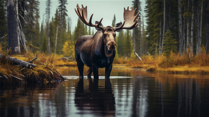 Illustration of a Large Male Moose in a National Park