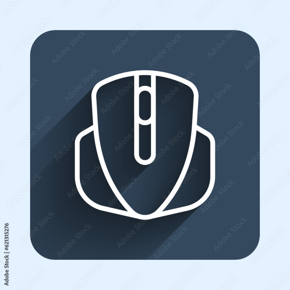 Poster white line computer mouse gaming icon isolated with long shadow background. optical with wheel symbo