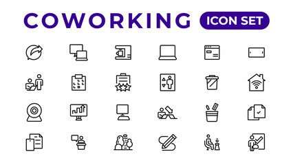 Coworking office thin line icons set.Outline icon.
