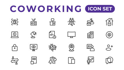 Coworking office thin line icons set.Outline icon.