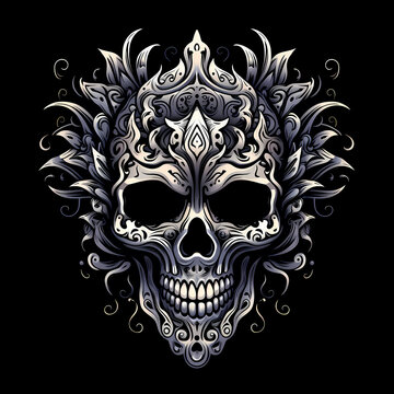 skull warrior tattoo design dark art illustration isolated on black