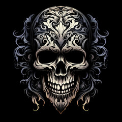 Skull head tattoo design dark art illustration isolated on black