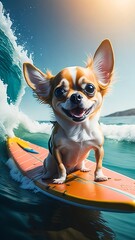 Cute Chihuahua on the surfboard