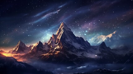 Naklejka na ściany i meble Mountain at night under a starry sky, Generative AI