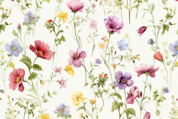 Fototapeta premium Herb pattern floral spring art summer blossom flower print vintage botany